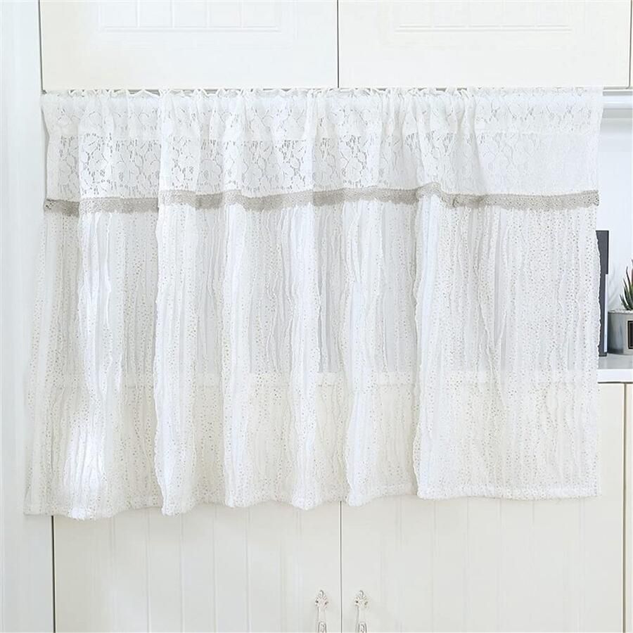 Senza Marchio ACMHNC Keuken Kort Gordijn Semi-pure Venster Valance Gordijn Katoen Polyester Blend Landelijke Stijl Bistro Gordijn Half Gordijn voor Handwastafel Kast Boekenplank Wit B x H 140x100cm