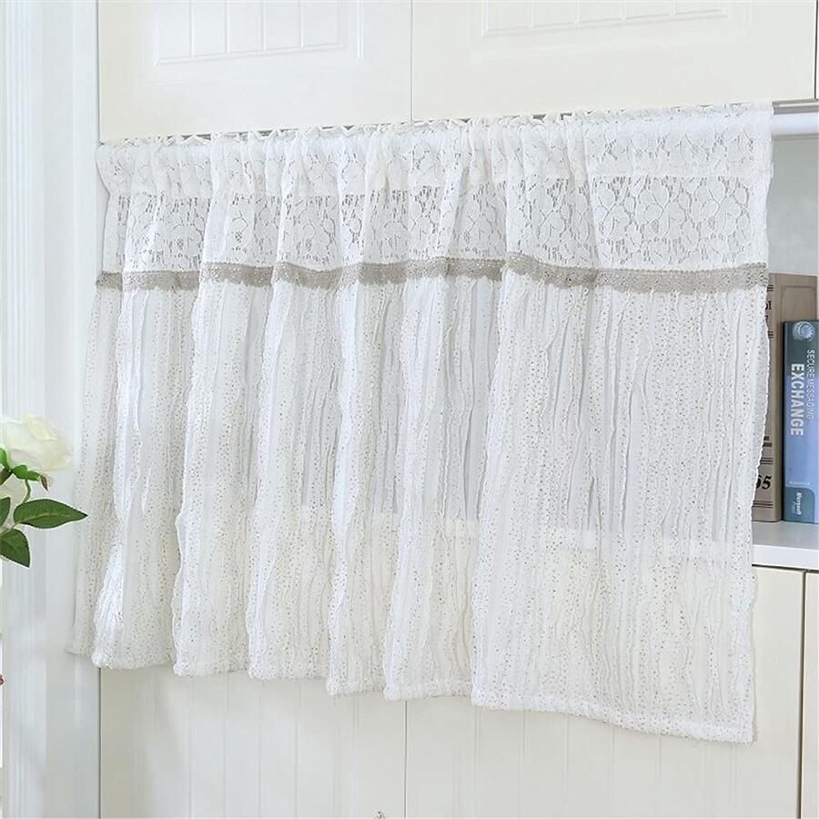 Senza Marchio ACMHNC Keuken Kort Gordijn Semi-pure Venster Valance Gordijn Katoen Polyester Blend Landelijke Stijl Bistro Gordijn Half Gordijn voor Handwastafel Kast Boekenplank Wit B x H 140x40cm