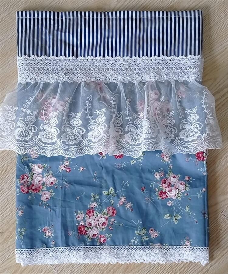 Senza Marchio ACMHNC Kort gordijn voor keuken katoen bloemencafégordijn landelijke stijl kant kort raamgordijn staafzak halve valance voor badkamer boekenplank kledingkast 1 paneel blauw B x H 150 x 60 cm