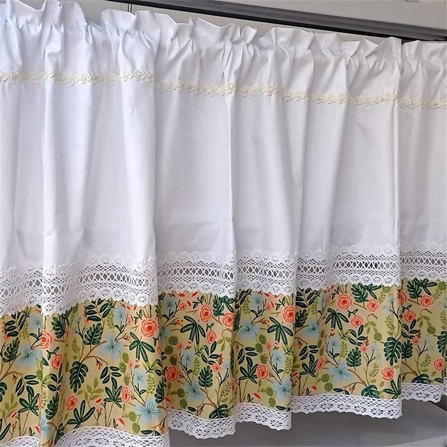 Senza Marchio ACMHNC Kort gordijn voor keuken landelijke stijl polyester katoen valance gordijn handgemaakte holle gehaakte kant Bistro gordijn stang zak cover gordijn voor boekenplank kast B x H 150 x 40 cm