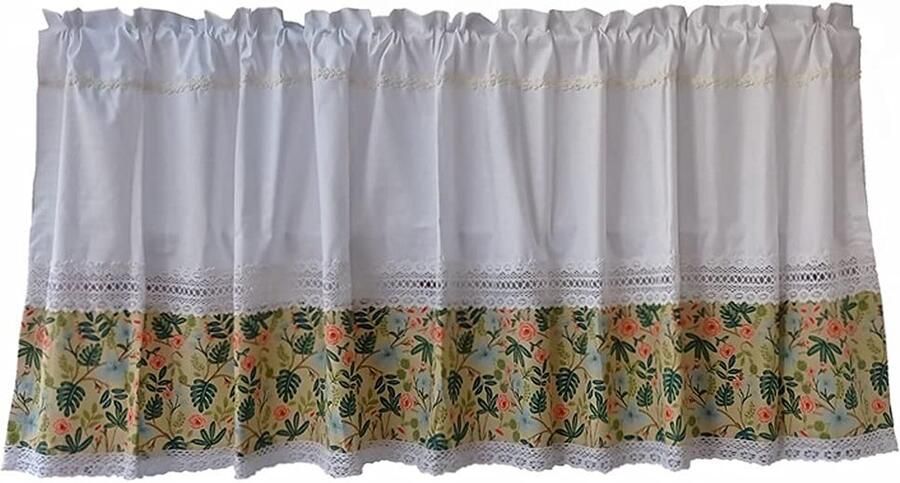 Senza Marchio ACMHNC Kort gordijn voor keuken landelijke stijl polyester katoen valance gordijn handgemaakte holle gehaakte kant Bistro gordijn stang zak cover gordijn voor boekenplank kast B x H 150 x 50 cm