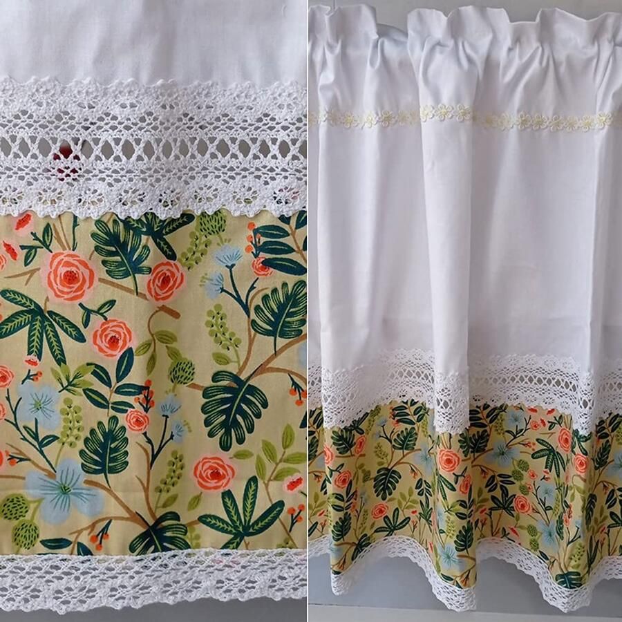 Senza Marchio ACMHNC Kort gordijn voor keuken landelijke stijl polyester katoen valance gordijn handgemaakte holle gehaakte kant Bistro gordijn stang zak cover gordijn voor boekenplank kast B x H 150 x 60 cm