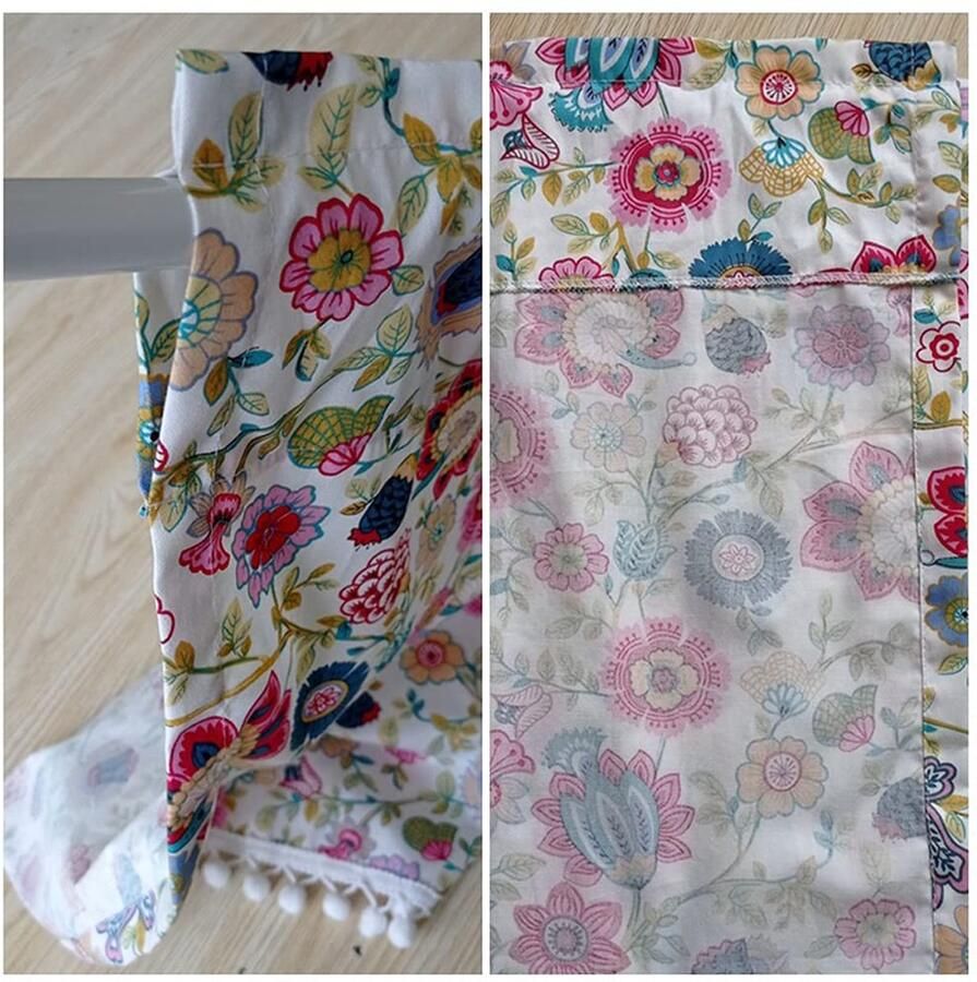 Senza Marchio ACMHNC Pastorale Stijl Bloemenvenster Valance met Pompom Keukengordijn Katoenmix Kort Gordijn Semi Transparante Valance voor Handwastafel Kast Boekenplank 1 Panel Wit B x H 150x90cm