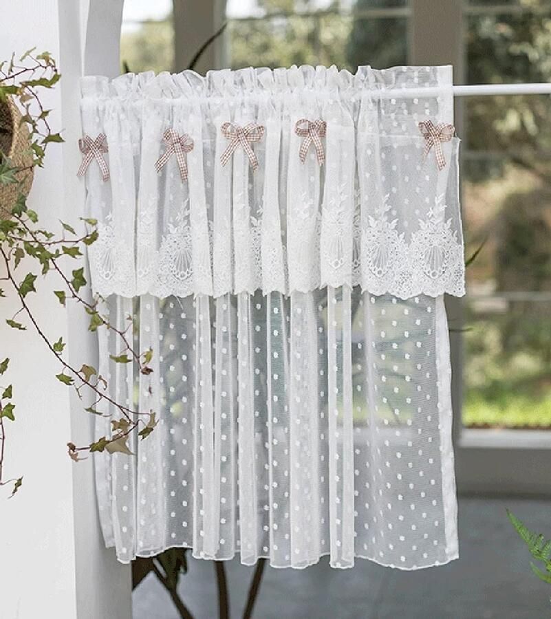 Senza Marchio ACMHNC Semi-Sheer Window Valance voor keuken Voile Korte Gordijnen Sheer Light Filtering Vensterbehandeling voor Kelder Bistro Café Keukenkast 1 Panel Wit B x H 200x100cm