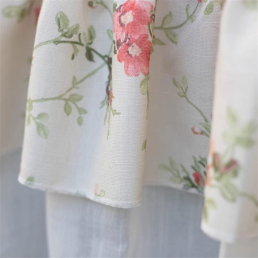 Senza Marchio ACMHNC Sheer Valance Bloem Gedrukt Cafe Gordijnstang Pocket Voile Kort Gordijn Half Venster Gordijnen voor Keukenkast Kelder 1 Panel Wit B x H 250x40cm