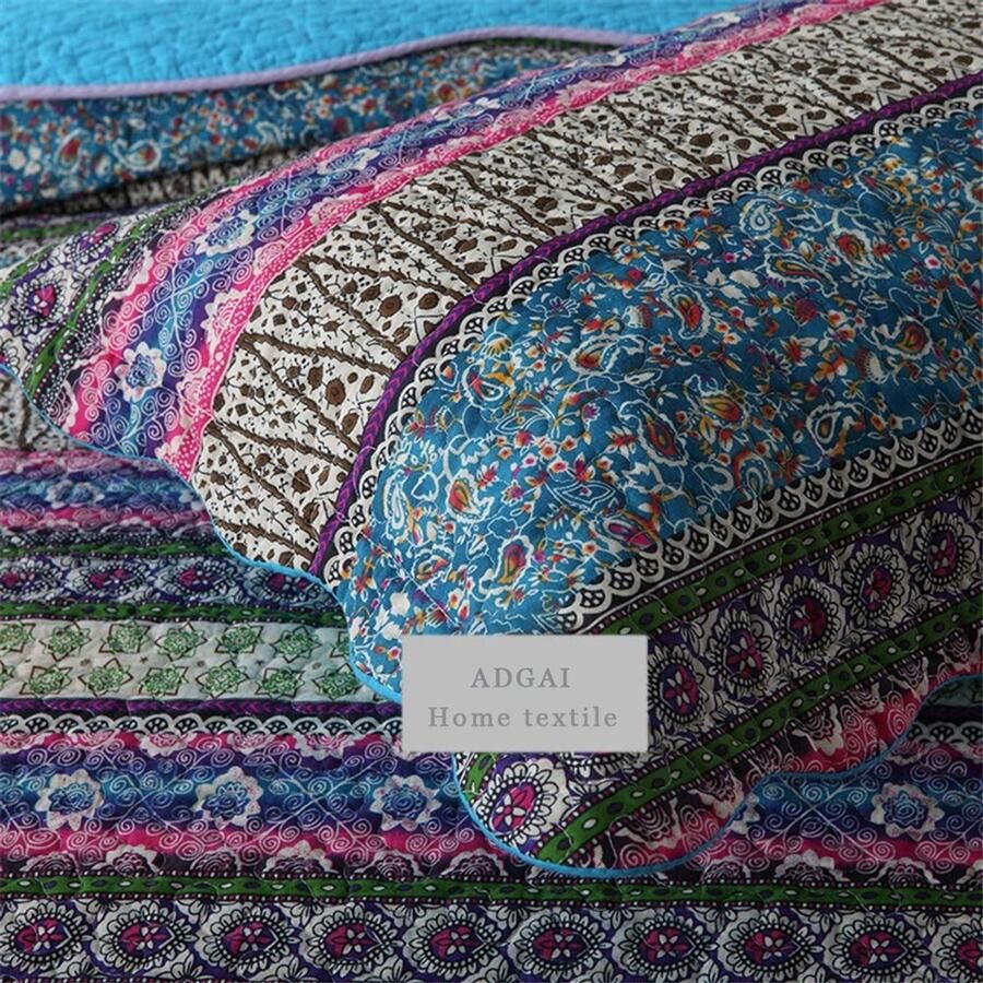 Senza Marchio ADGAI Katoen gewatteerde sprei Single Size 2 Stuk Kleurrijke Boho Stijl Omkeerbare Patchwork Quilt Deken Bed Sheet Vintage Rode Streep Beddengoed Set Blauw