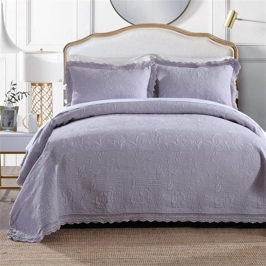 Senza Marchio ADGAI Sprei gooit past zowel dubbele als kingsize bedden 2 bijpassende kussen Shams 230 x 250 cm grijs