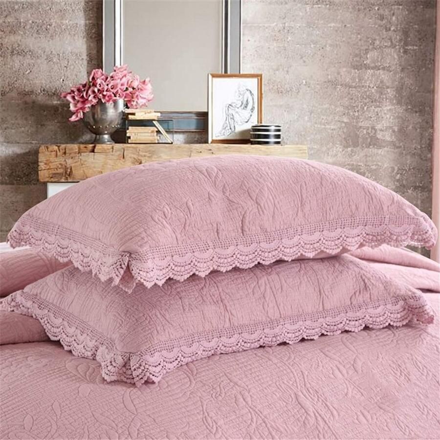 Senza Marchio ADGAI Sprei gooit past zowel tweepersoons- als kingsize bedden 2 bijpassende kussenshams 230 x 250 cm roze