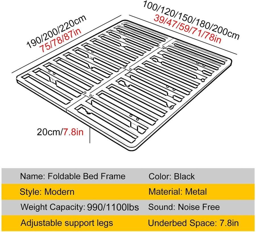 Senza Marchio Afneembaar Queensize Bedframe Queensize Metalen Bedframe Met Opbergruimte Queensize Bedframes Voor Slaapkamer Eenvoudige Montage(Color:Black 2 Size:59x75in)