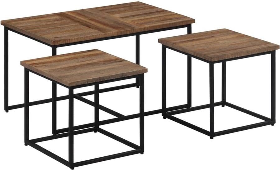 Senza Marchio AJJHUUKI Tuinmeubilair-Nesting Salontafels 3 PCs Massief Houten Teak-Meubilair