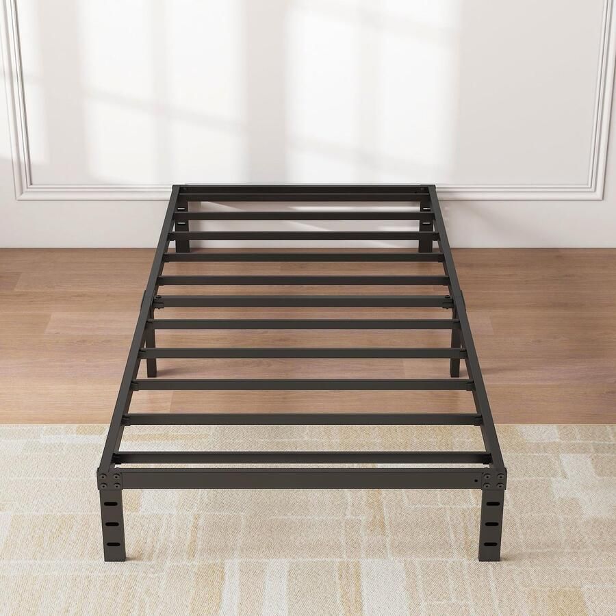 Senza Marchio ALDRICH 25 5 cm metalen frame voor eenpersoonsbedden enkel zwart basisstalen lattenplatform eenvoudige montage zware geluidsvrije bedframes geen boxspring nodig