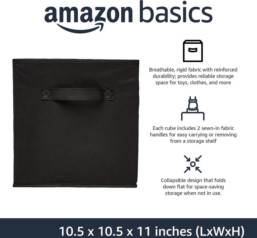 Senza Marchio Amazon Basics Opvouwbare opbergkubus organizer van stof met handgrepen 26 6 x 26 6 x 27 9 cm 6 stuks effen zwart