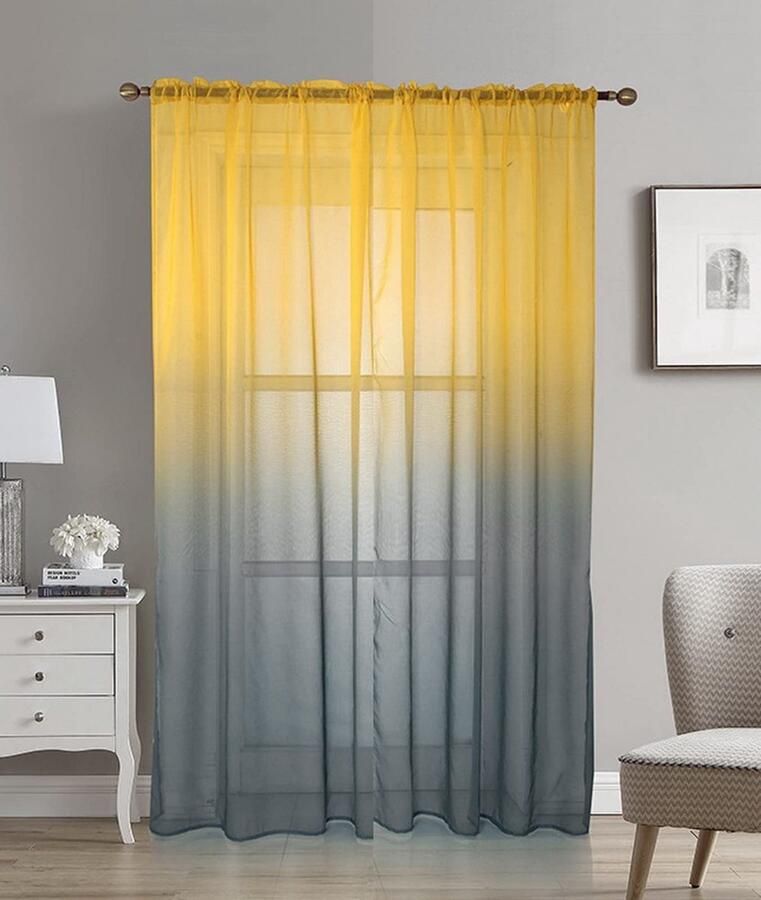Senza Marchio A.Monamour Kort gordijn voor klein raam 1 paneel staaf zak gradiënt geel grijs transparant voile gordijn venster Valance Panel half gordijn voor keuken slaapkamer kast gordijn deur gordijn