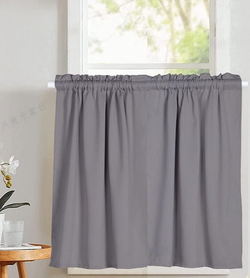 Senza Marchio A.Monamour Kort gordijn voor klein raam effen grijze verduisterende kamer verduisterende gordijnroede zakraam Valance raampaneel gordijnen half gordijn voor keuken café slaapkamer kast gordijn deur gordijn