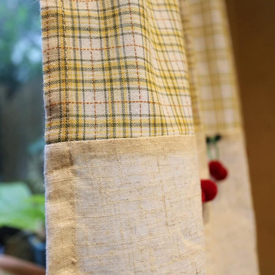 Senza Marchio A.Monamour Kort gordijn voor klein raam katoenen linnen geruite met rode kers ondoorzichtig landelijke boerderij venster Valance raampaneel half gordijn voor keuken café slaapkamer kast gordijn deur gordijn