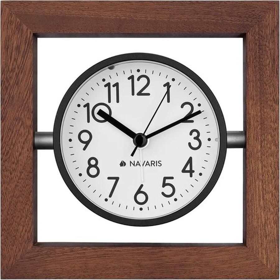 Senza Marchio Analoge Vierkant Houten Klok Geruisloos voor op het Bureau de Tafel op een Plank of Mantel Donkerbruin met Witte Klokplaat