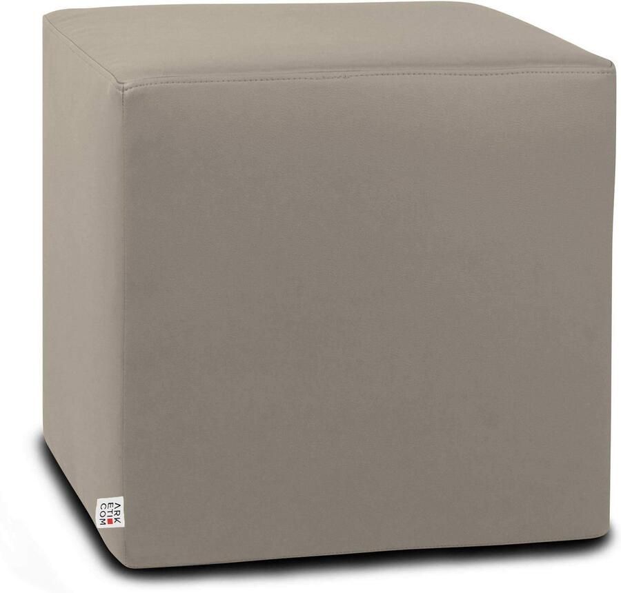 Senza Marchio Arketicom Pouffe Dobbelsteen Ottomaanse kubus Voetenbank Hand Gemaakt met Kunstleer (Afneembare hoes met rits) en Poliurethaan (puf puff poef) hedendaags 35 cm Taupe Marsh