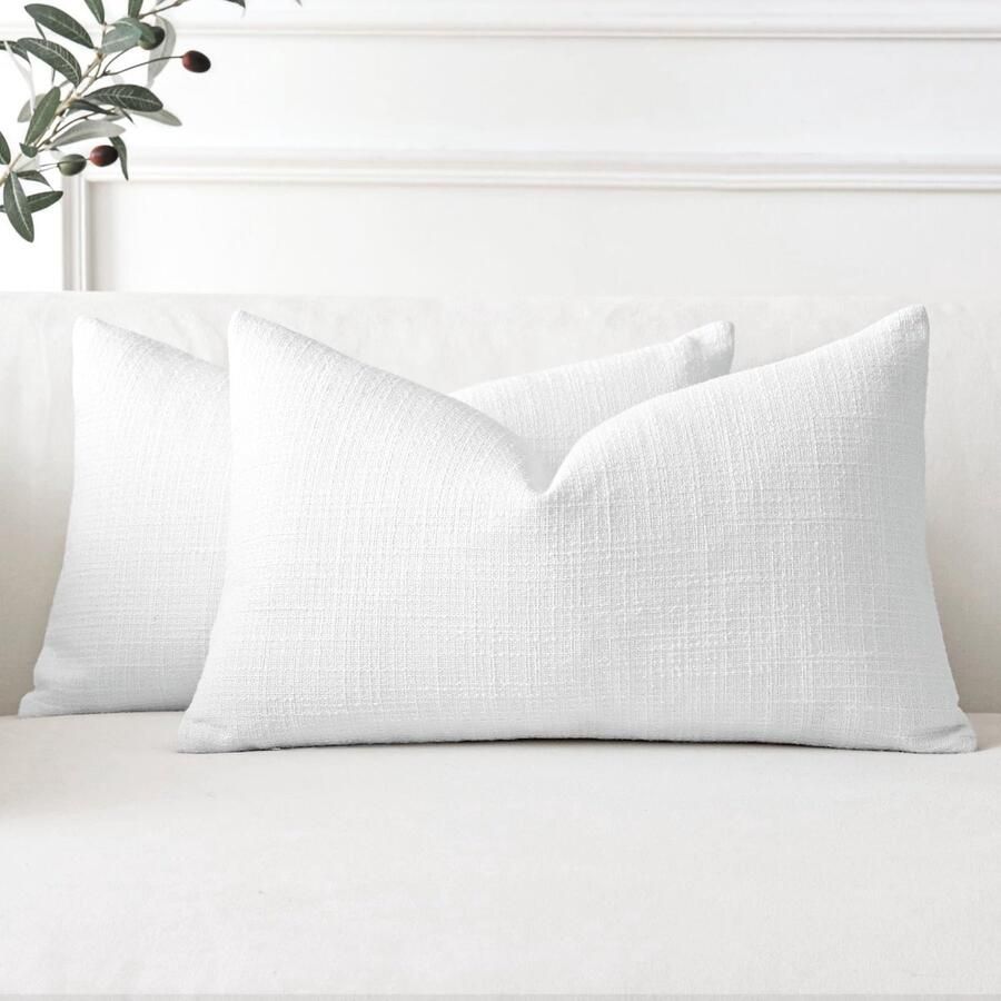 Senza Marchio Artscope Kussenslopen set van 2 linnen decoratieve rechthoekige kussenslopen van 30 x 50 cm voor woondecoratie bank slaapkamer auto (puur wit 12 x 20)