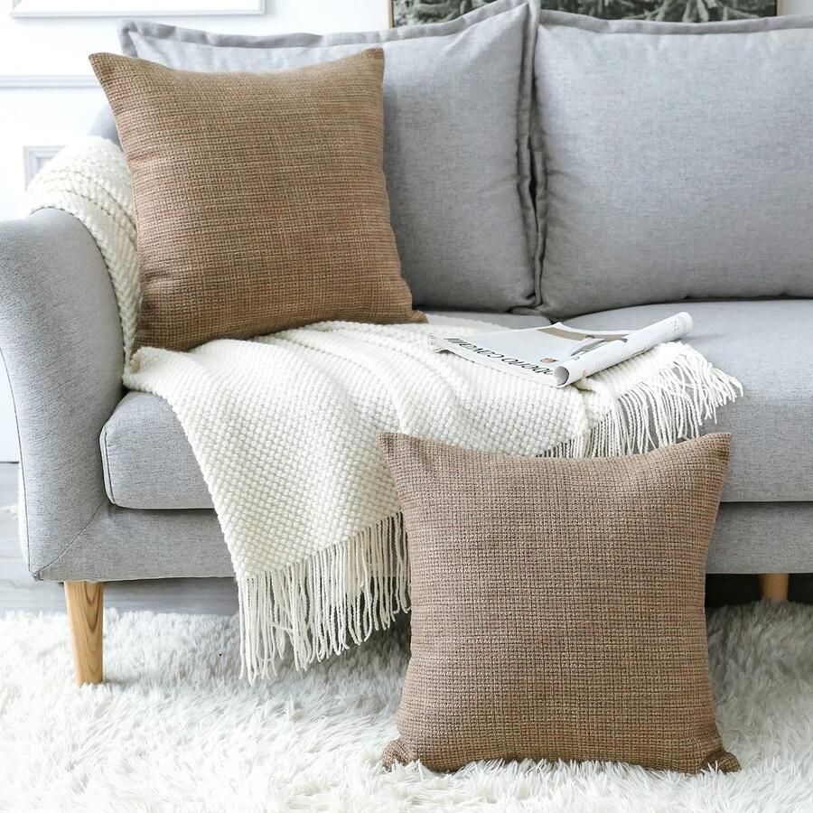 Senza Marchio Artscope Kussenslopen set van 2 linnen decoratieve vierkante kussenslopen van 60 x 60 cm voor woondecoratie bank slaapkamer auto (bruin 24 x 24)