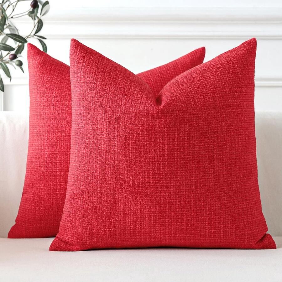 Senza Marchio Artscope Set van 2 kussenslopen voor Kerstmis linnen decoratief vierkant kussenslopen 35 x 35 cm voor huisdecoratie bank slaapkamer auto (kerstrood 14 x 14)