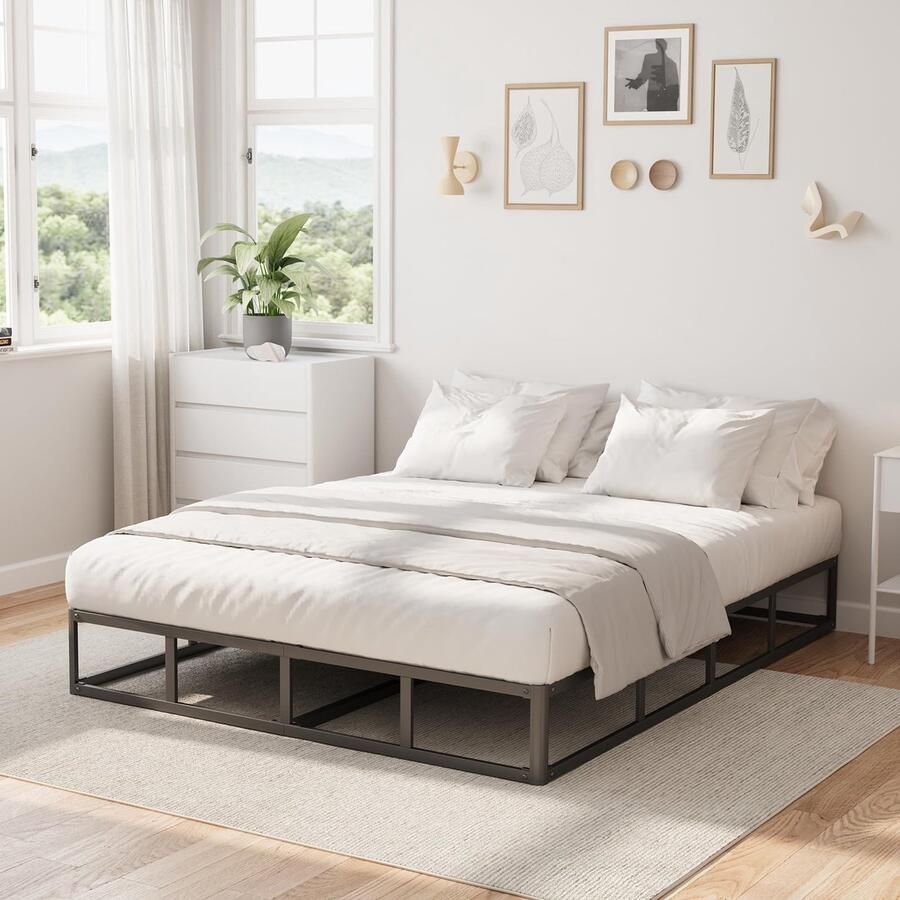 Senza Marchio Askeld Queensize bedframe 22 5 cm hoge metalen boxspring met meer stalen latten ondersteuning stevig platform bedframe laag tot op de grond 3500 lbs gewichtscapaciteit robuuste matrasbasis