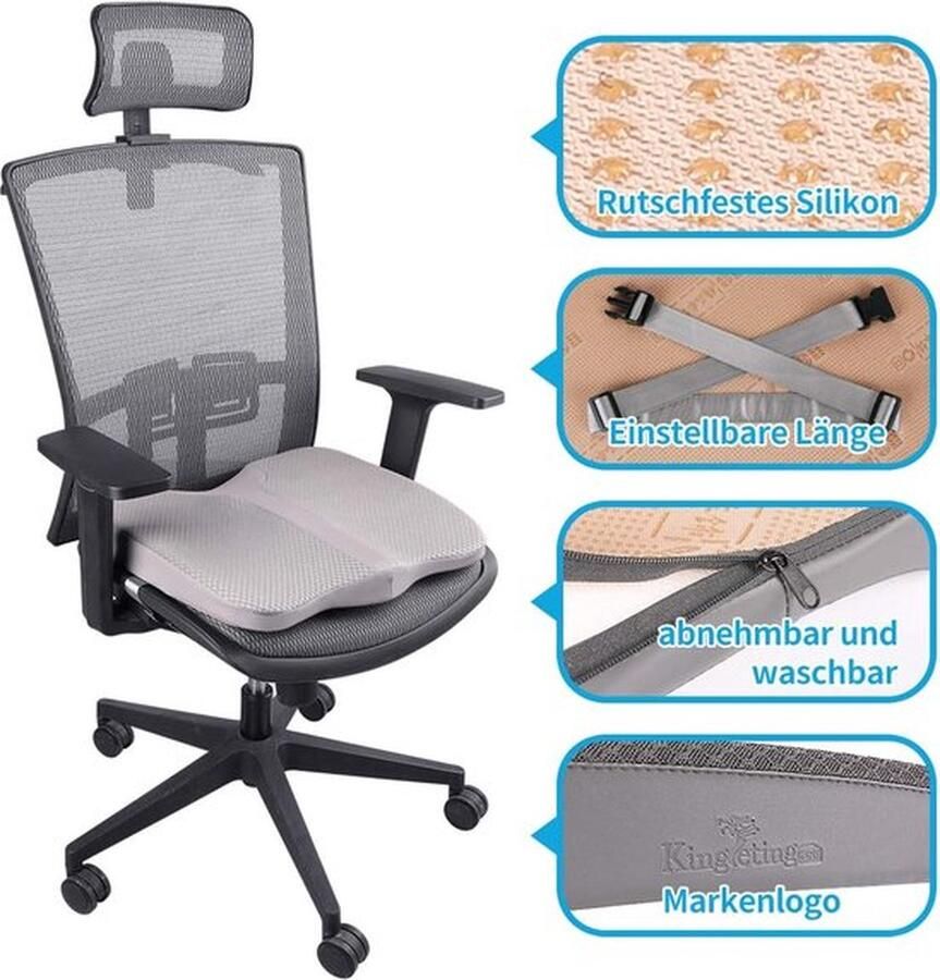 Senza Marchio Autostoelkussen traagschuim zitkussen comfortabel en ademend kussen voor auto thuis bureaustoelen rolstoelen (grijs)