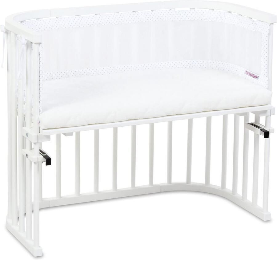 Senza Marchio babybay Nestje Mesh Piqué bedomranding voor bijzetbed stootbescherming voor babybed geschikt voor model Maxi Boxspring Comfort en Comfort Plus witte stippen parelgrijs
