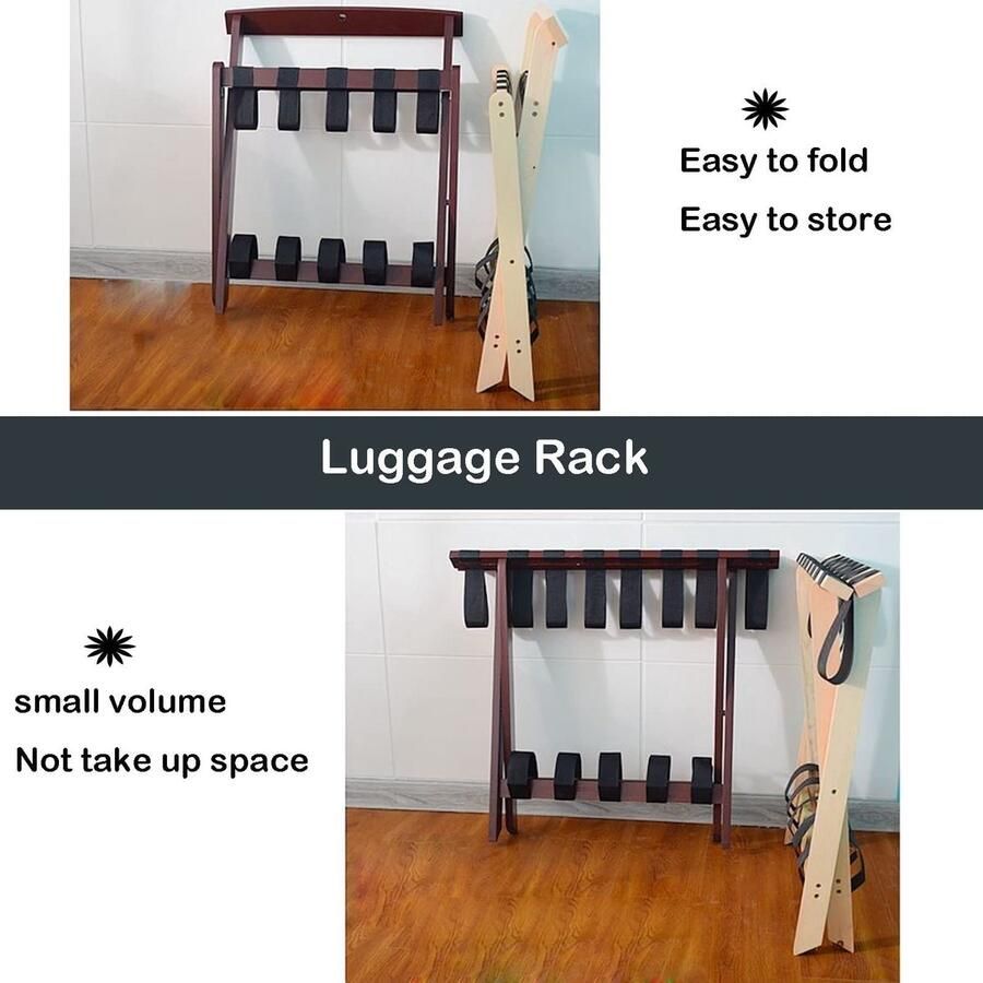 Senza Marchio Bagagerek 2-Pack opvouwbare kofferstandaard bagagerek kofferhouder van massief hout 2-laags slaapkamer nachtkastje laderek gastenkamer kofferrek met schoenenrek (kleur: wit)