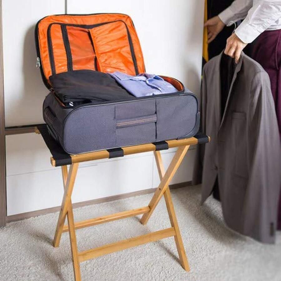 Senza Marchio Bagagerek met 2 niveaus Houten opvouwbare kofferhouder X-vorm bagagestandaard voor logeerkamer kofferpalletrek voor hotel voor hotel slaapkamer (2 stuks)