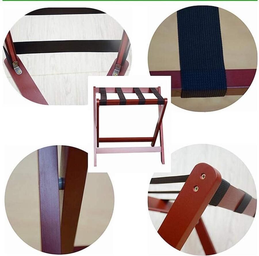 Senza Marchio Bagagerek Opvouwbare bagagerek voor hotelkamer kofferstandaard staande opvouwbare plank hotel gemakkelijk mee te nemen massief houten nylon bandage (kleur: B maat: 60x41x49cm) (B 60x41x49cm) (B
