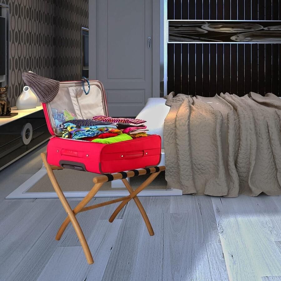 Senza Marchio Bagagerek Slaapkamer Koffer Rack Hotel Bagagerek Opvouwbare Kofferrek met rugleuning Massief Hout Multifunctioneel Opbergrek Reizen Opvouwbare Kruk (Maat : 2 stuks)