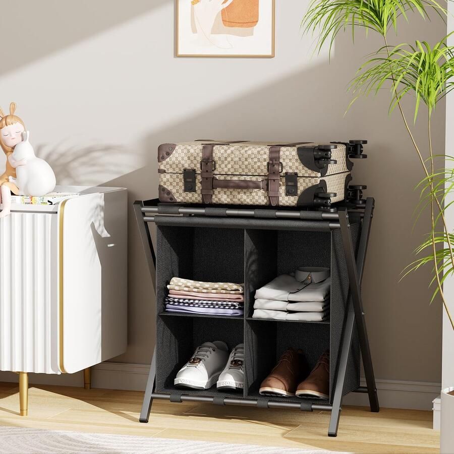 Senza Marchio Bagagerek Stand met opslag gastenkamer opvouwbare koffer staat tot 120 lbs opvouwbare bagagerek ruimtebesparende koffer houders voor logeerkamer slaapkamer hotel 2 x zwart