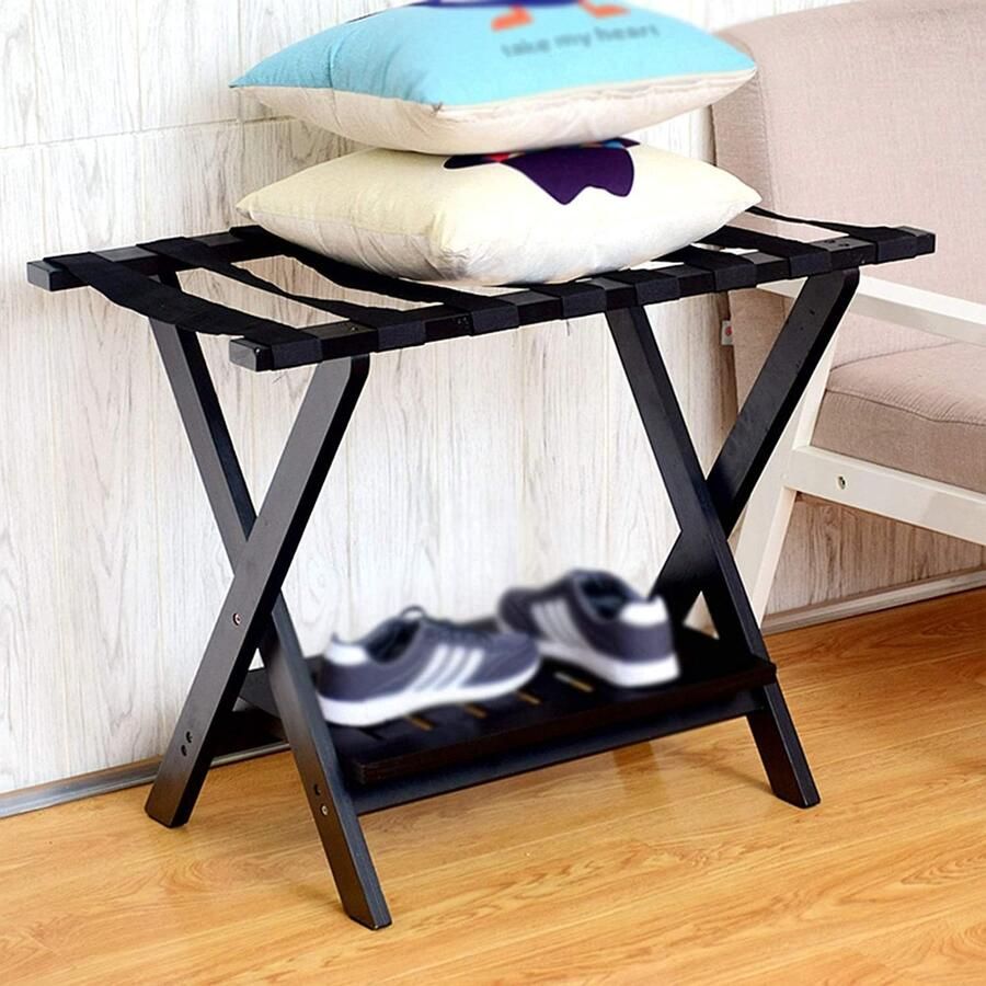 Senza Marchio Bagagerek voor gastenkamer opvouwbare kofferstandaard Bagagerek nachtkastje opbergrek kledingrek opvouwbaar bagagerek van massief hout voor slaapkamer hotel gastenkamer war