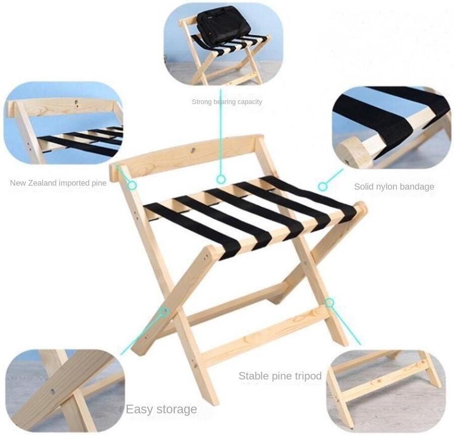 Senza Marchio Bagagerek voor op reis Gastenkamerbagagerek Opvouwbare Kofferstandaard Massief Houten Bagagerek Voor Slaapkamerhotel Reistas kofferstandaard