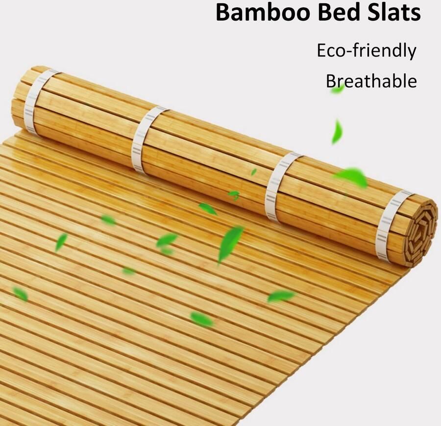 Senza Marchio Bed latten bamboe bunkie board roll latje opvouwbare bed board vervanging voor koningin twin volledige king dubbel eenpersoonsbed ondersteuning uw boxspring en matras nylon koord inbegrepen