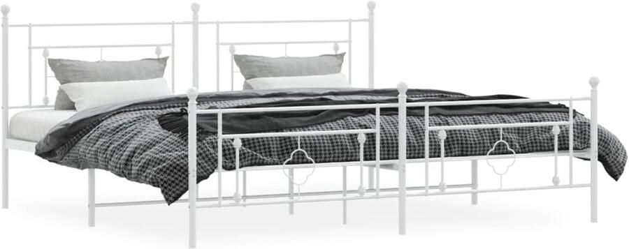 Senza Marchio BaraSh Metalen bedframe met hoofdeinde en voetenplank wit 193 x 203 cm metalen tweepersoonsbedframe met hoofdeinde opbergruimte voor onderbed voor volwassenen tieners eenvoudige montage