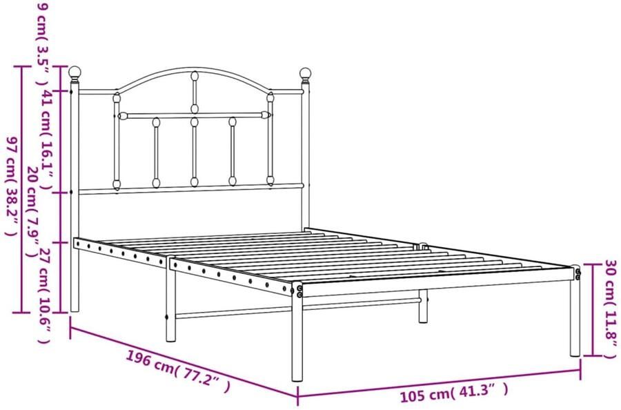 Senza Marchio BaraSh Metalen bedframe met hoofdeinde zwart 100 x 190 cm platformbedframe voor volwassenen kinderen tieners opbergruimte onder bed eenvoudige montage
