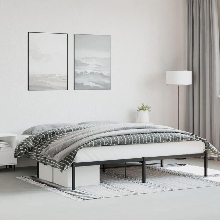 Senza Marchio BaraSh Metalen bedframe zwart 193 x 203 cm metalen tweepersoonsbedframe met hoofdeinde opbergruimte voor onderbed voor volwassenen tieners eenvoudige montage