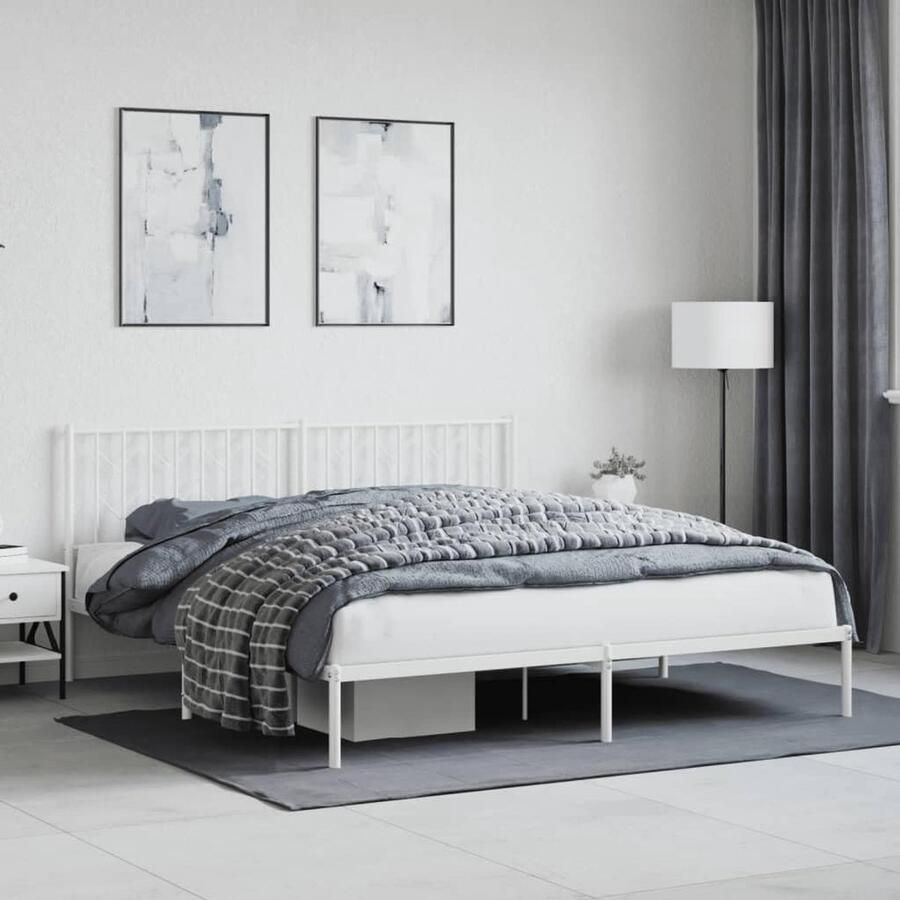 Senza Marchio BaraSh Metalen tweepersoonsbedframe met hoofdeinde opbergruimte onder bed voor volwassenen tieners eenvoudige montage metalen bedframe met hoofdeinde wit 183 x 213 cm
