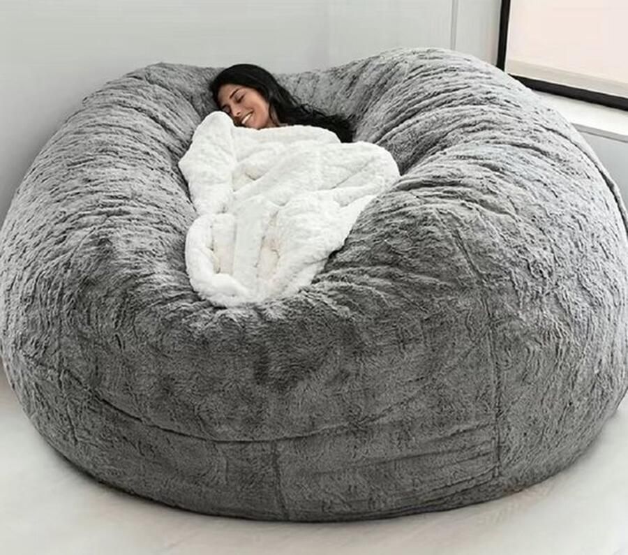 Senza Marchio Beanbag Cover XXL 150 x 75 cm Bean Bag Unfilled Light grey Washable Soft and cozy