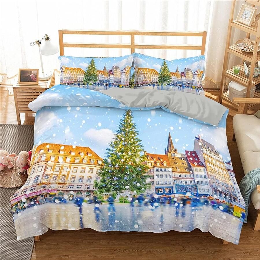Senza Marchio Beautiful Scenery Bedding Set Eiffel Tower Print Bed Snow Scene Duvet Cover With Pillowcase 3pcs Home Decor Bedclothes 200×200CM B