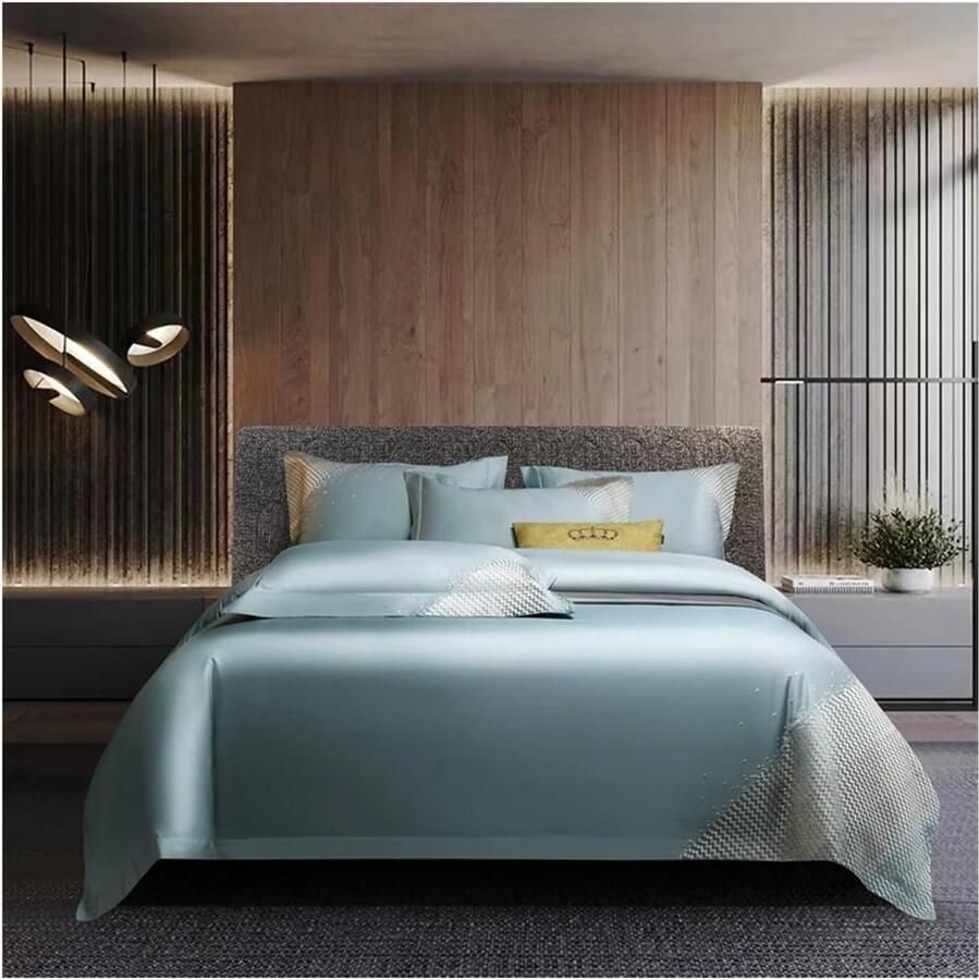 Senza Marchio Bed four pieces set Luxury Duvet Cover Bedsheet Queen King Size Quilt Cover Embroidery Duvet Cover Gray Luxury Bedding Set Soft Bed Linen(B King size 4pcs)