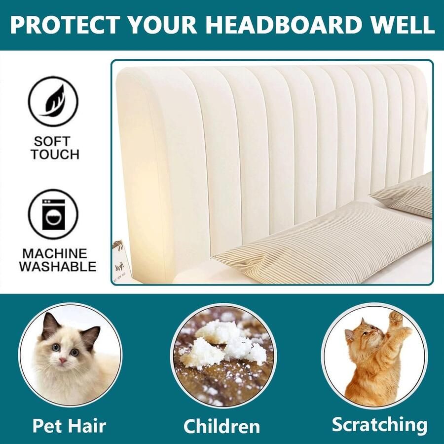 Senza Marchio Bed Headboard Cover voor Full Queen Cal King Size Gewatteerde Bed Headboard Slipcover Dikken Stofdicht Hoofdbord Padding Protector Cover(F 63inch 160cm)