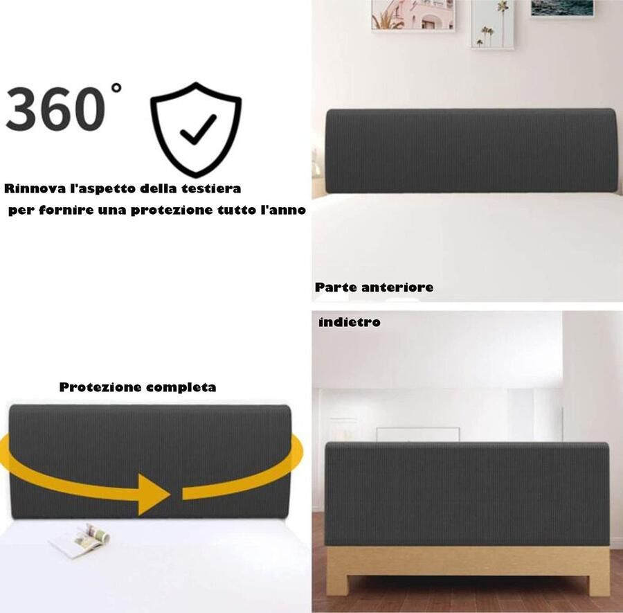 Senza Marchio Bed Hoofdbord Cover Hoofdeinde Bescherming Cover Effen Kleur Zachte Elastische Hoofd Bed Cover Slaapkamer Decoratie Wasbaar grijs 180 cm Geschikt voor hoofdeinde 170-190 cm