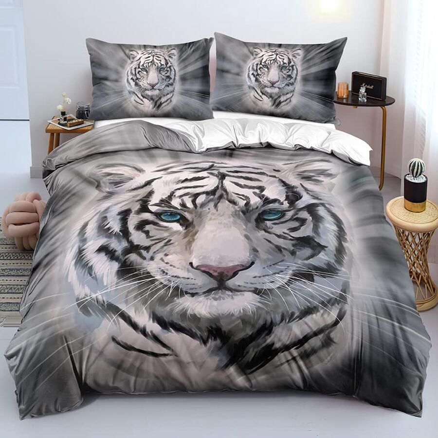 Senza Marchio Bed Linen 3d Animal Tiger Duvet Cover Sets And Pillow Slips Full Twin Double Queen Super King Size Gray Bedding Set 200×200CM