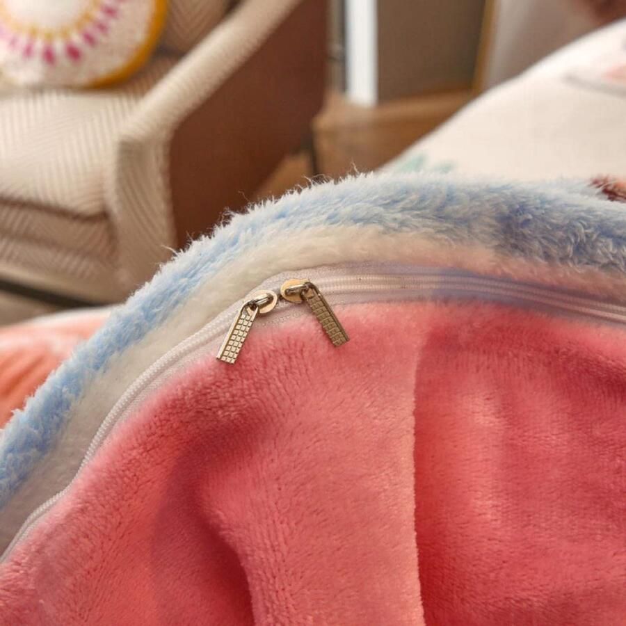 Senza Marchio Bed Sheet Keep Warmfleece Bedding Sheet Quilt Cover Grote Versie Cartoon Sneeuw Fleece 4-Delig Koraal Fleece Winter Plus Dons Dekbedovertrek Laken Dubbelzijdig Flanel-Bloem Regenboog Baby_1.8M Laken: