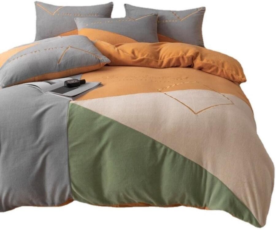 Senza Marchio Bed Sheet Keep Warmfleece Bedding Sheet Quilt Cover Kleur Bijpassende Netto Rode Melk Fluwelen Bed 4-Delig Koraal Fluwelen Dekbedovertrek Baby Dubbelzijdig Flanellen Dekbedovertrek Vel Winter-Oranje_V
