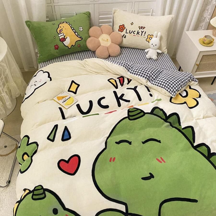 Senza Marchio Bed Sheet Keep Warmfleece Bedding Sheet Quilt Cover Melkfluwelen Winter 4 Stuks Verdikt Koraal Dubbelzijdig Bekleed Met Eenpersoons Beddengoed Plus Fluwelen Winter-Dinosaurus Baby_1 5 M Beddekbedovert