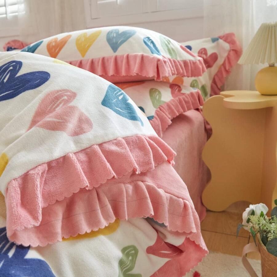 Senza Marchio Bed Sheet Keep Warmfleece Bedding Sheet Quilt Cover Winter Dikke Melk Fluwelen Kant 4-Delige Set Van Warm Koraal Fluweel Plus Fluwelen Baby Fluwelen Kristal Fluwelen Bed-Gebroken Wit_Vierdelige Set Va