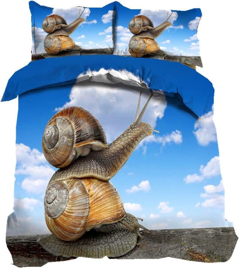 Senza Marchio Sticker Superb Beddengoed Set Blauw Hemel Witte Wolken Trage Slakken 3D Dierenprint Stijlvolle Dekbedovertrek Set Kinderen Jongen Meisje Dubbel Bed Dekbedovertrek 200x200cm en Kussensloop 50x75cm (Slak Tweepersoonsbed)
